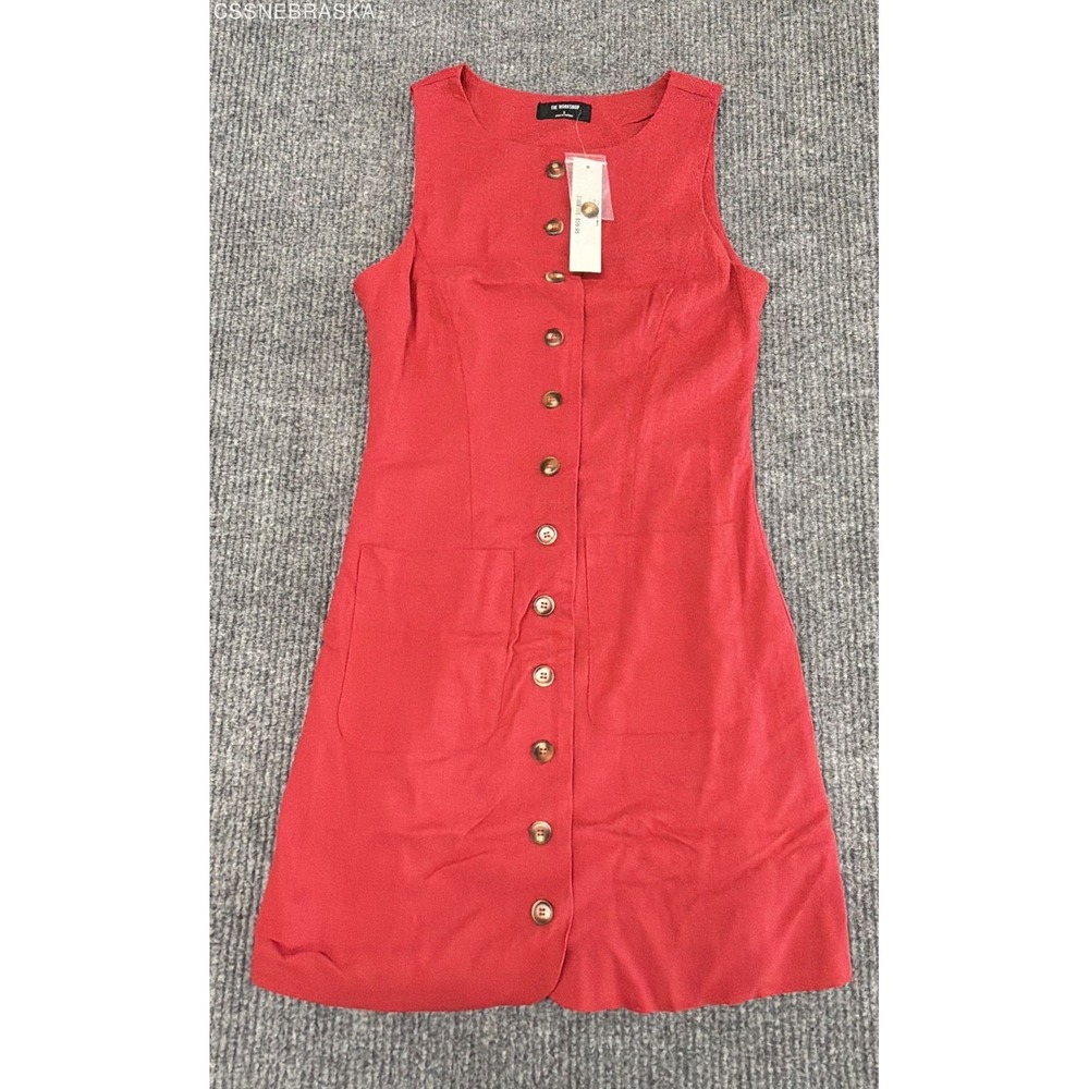 The Workshop Women's Red Toscana Mini Dress Rayon Linen Button Front NWT Sz S